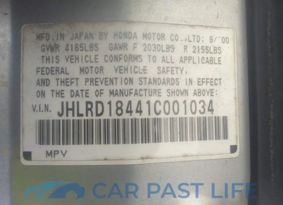 JHLRD18441C001034# 9