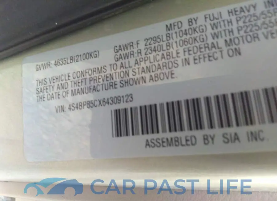 4S4BP85CX64309123# 9