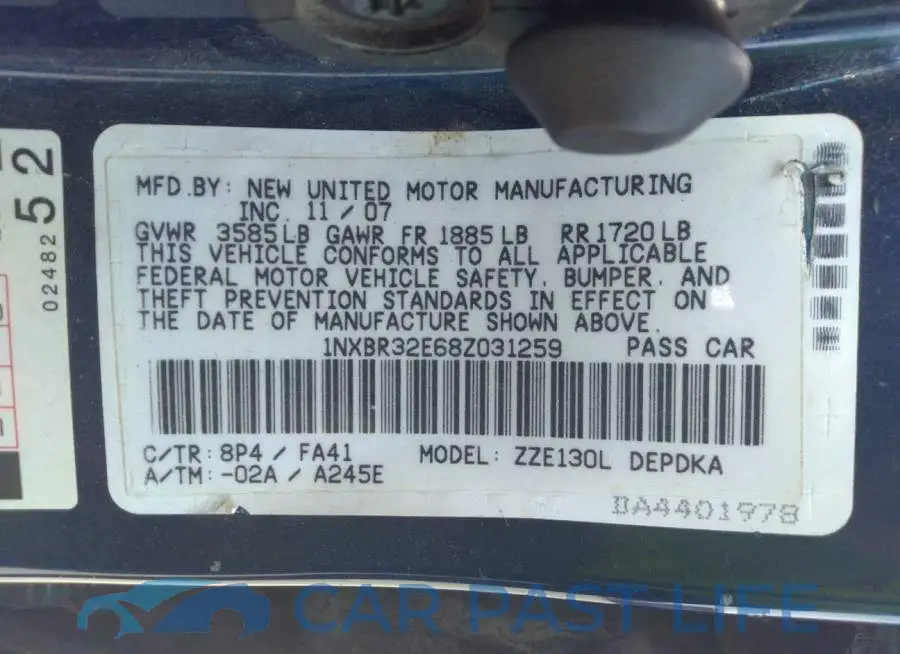 1NXBR32E68Z031259# 9