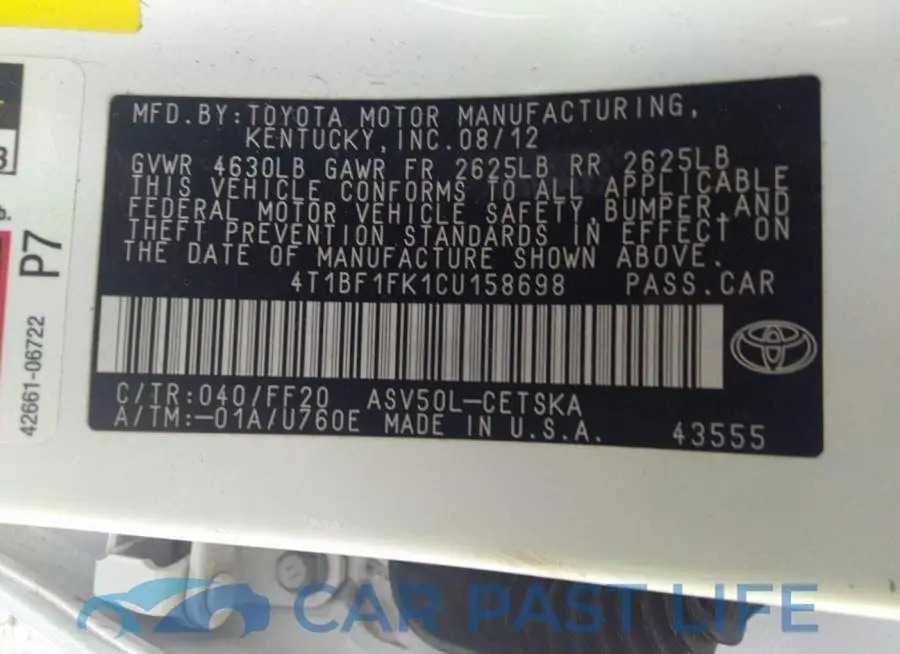 4T1BF1FK1CU158698# 9