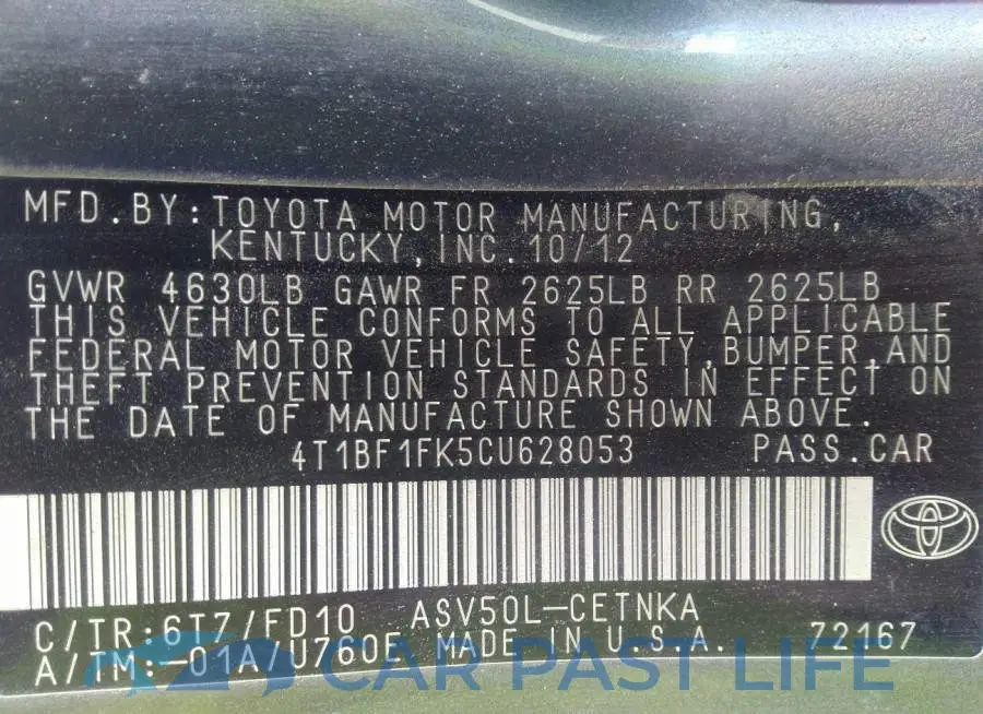 4T1BF1FK5CU628053# 9
