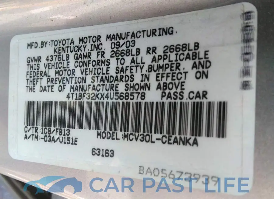 4T1BF32KX4U568578# 9
