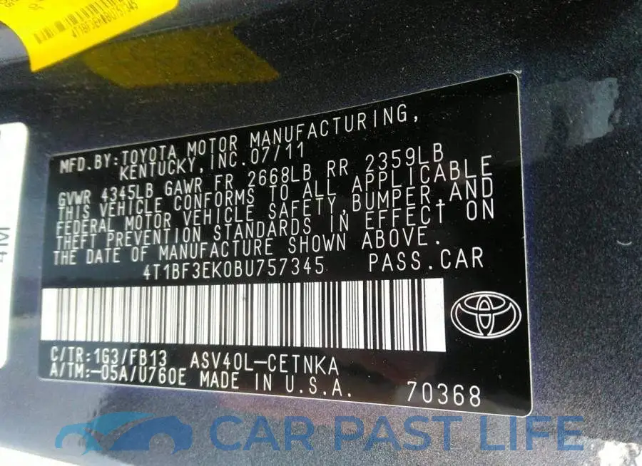 4T1BF3EK0BU757345# 9