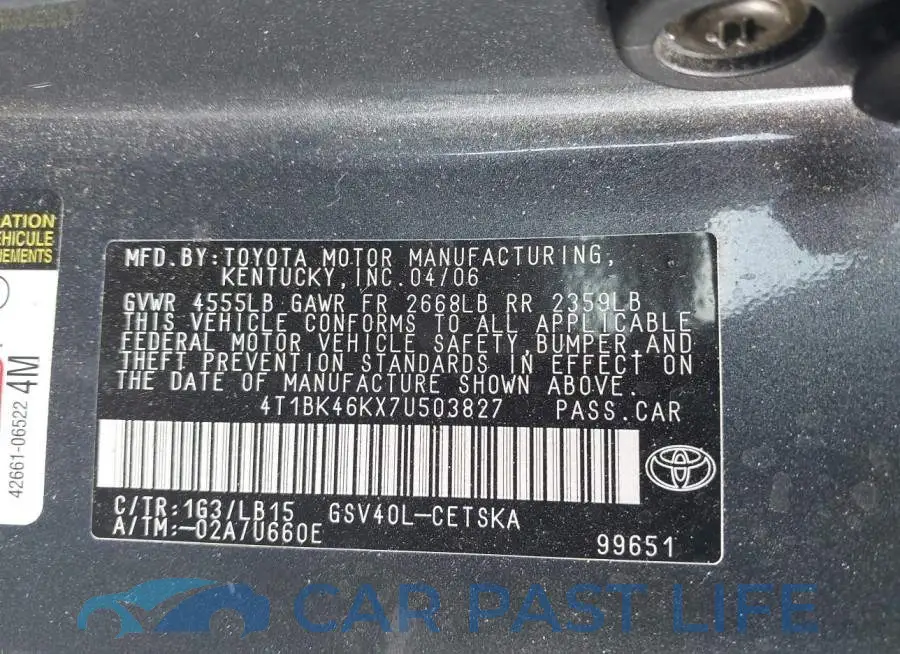 4T1BK46KX7U503827# 9
