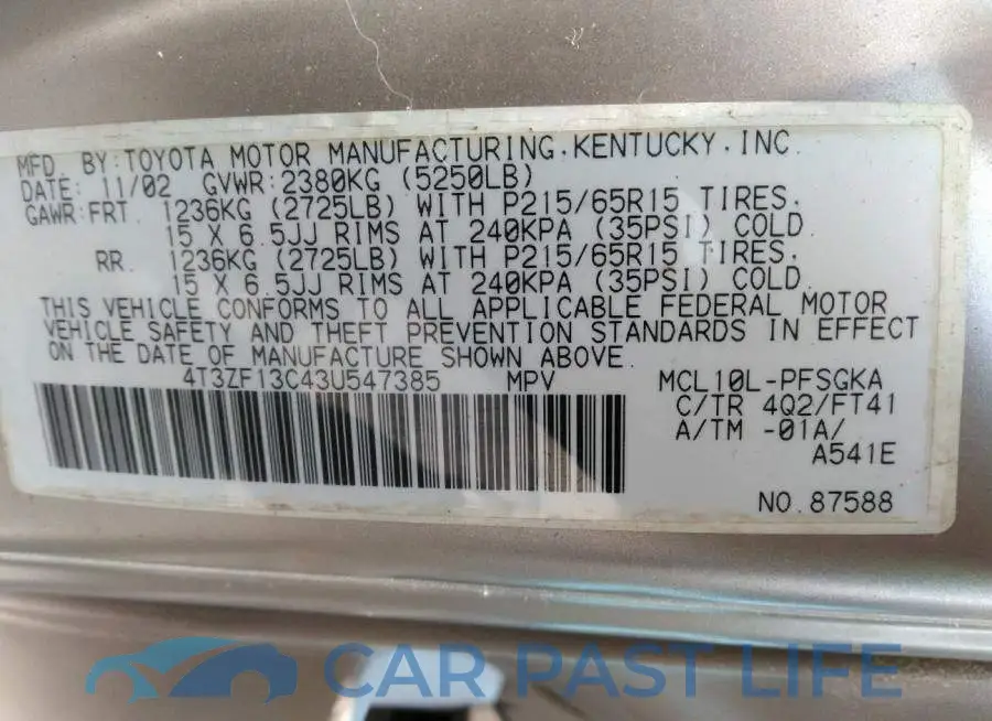 4T3ZF13C43U547385# 9