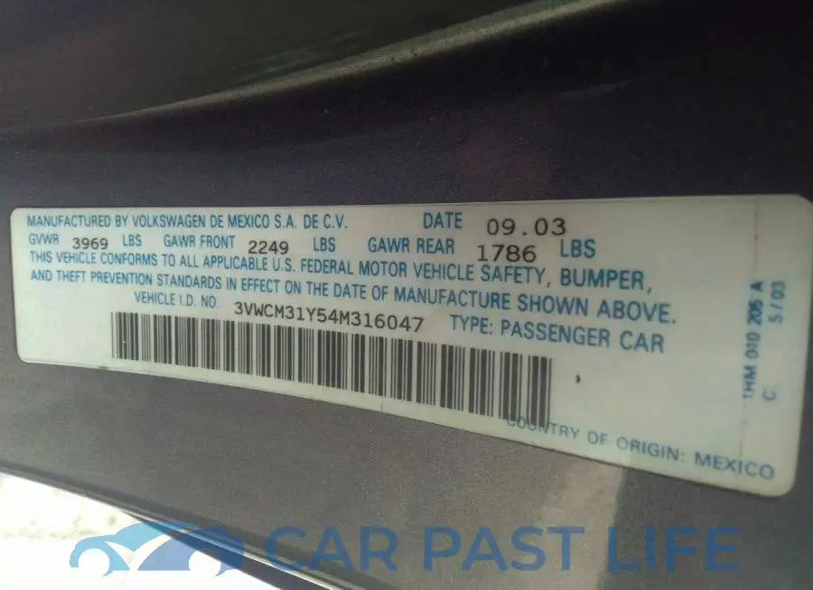 3VWCM31Y54M316047# 9