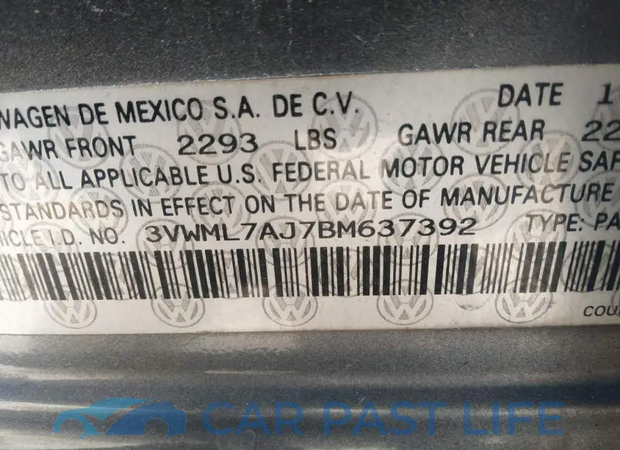 3VWML7AJ7BM637392# 9