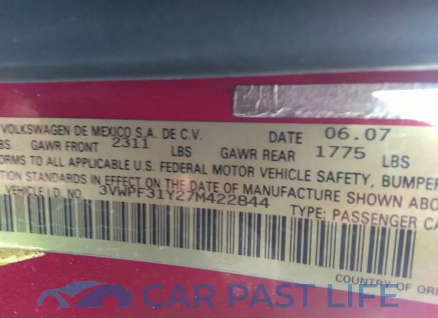 3VWPF31Y27M422844# 9