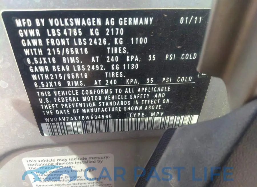 WVGAV7AX1BW534565# 9