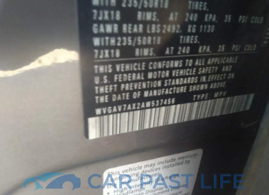 WVGAV7AX2AW537456# 9