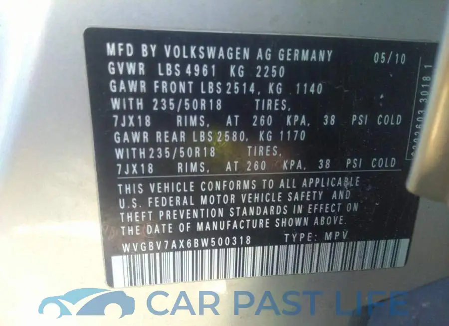 WVGBV7AX6BW500318# 9