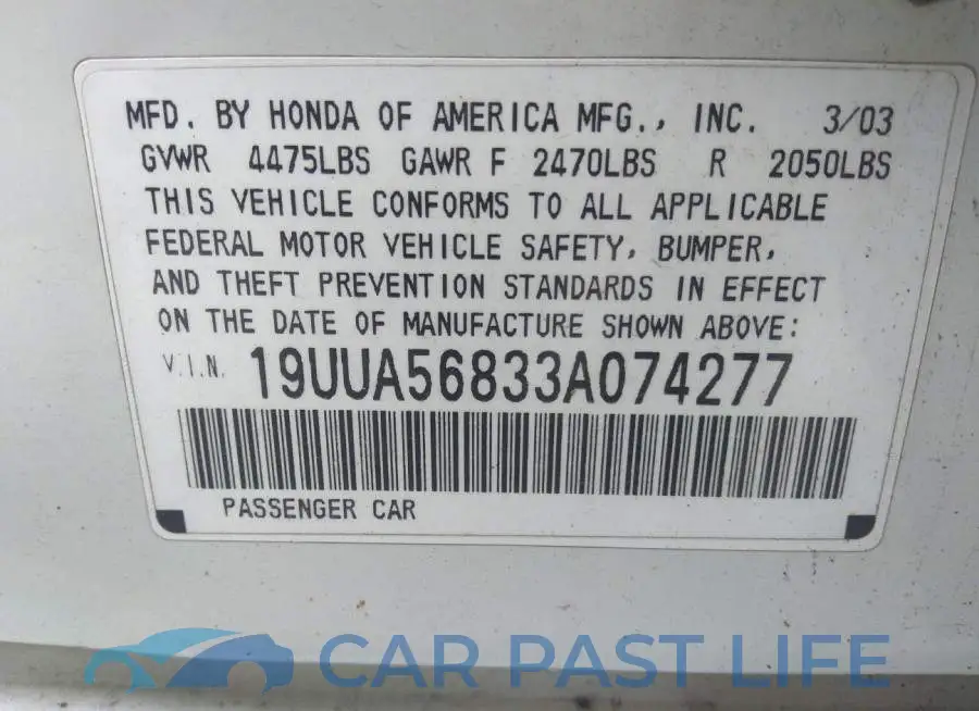 19UUA56833A074277# 9