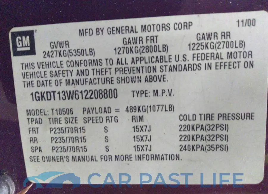 1GKDT13W612208800# 9