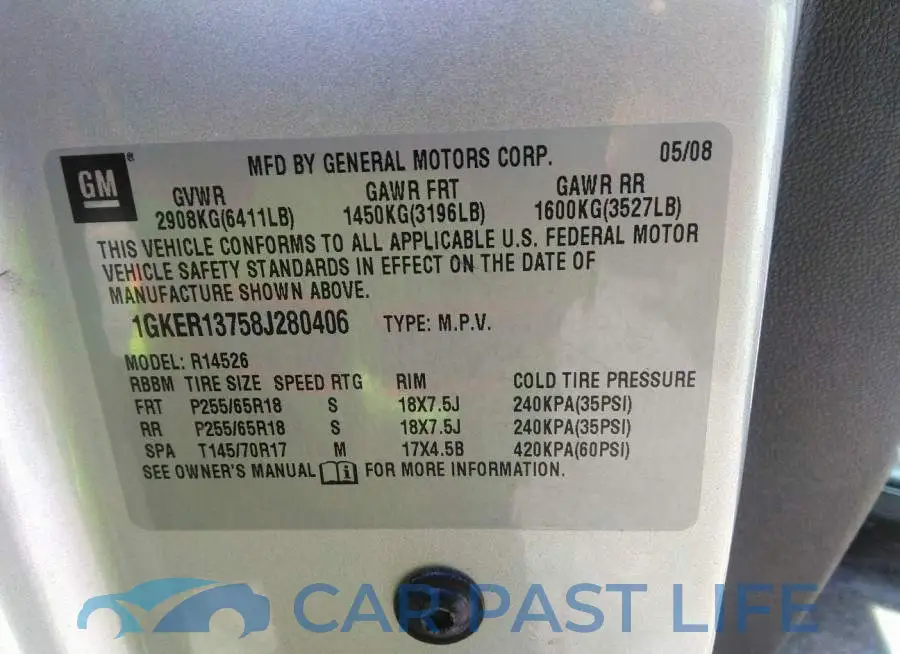1GKER13758J280406# 9