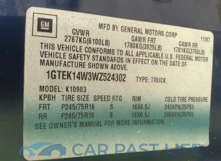 1GTEK14W3WZ524302# 9