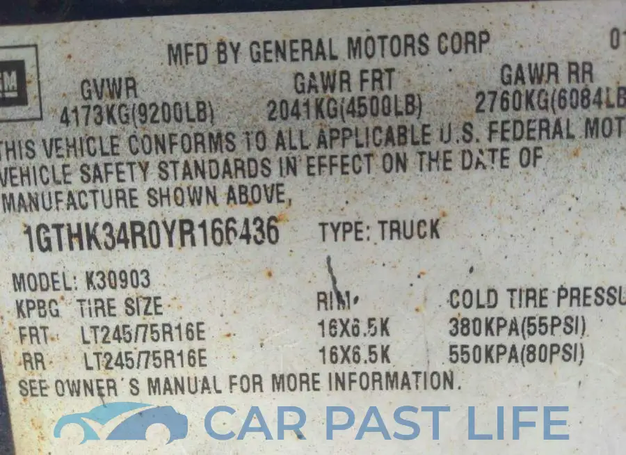 1GTHK34R0YR166436# 9