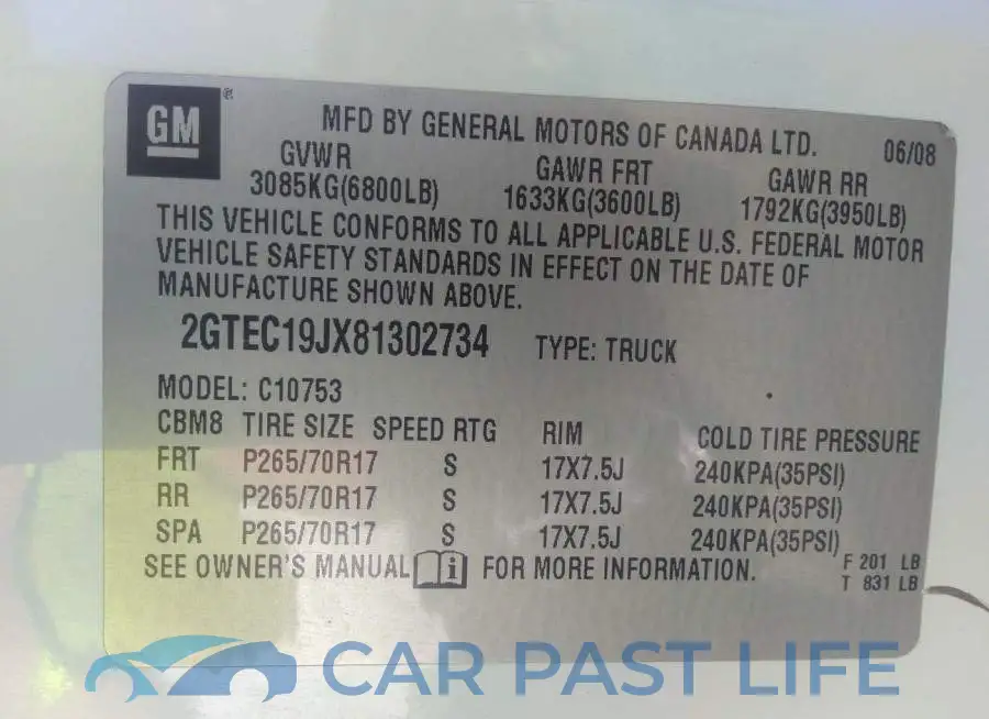 2GTEC19JX81302734# 9