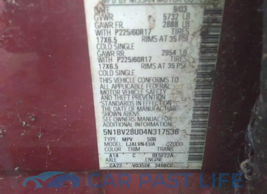 5N1BV28U04N317536# 9