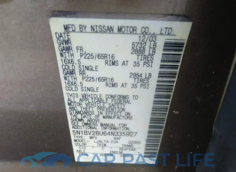 5N1BV28U64N335927# 9