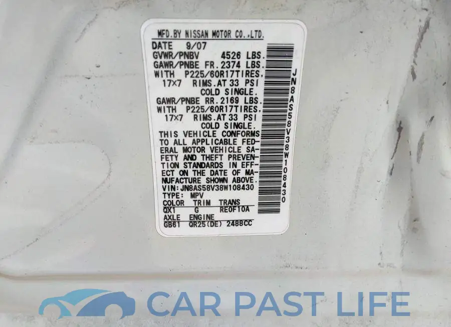 JN8AS58V38W108430# 9