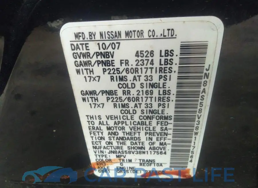 JN8AS58V38W117564# 9