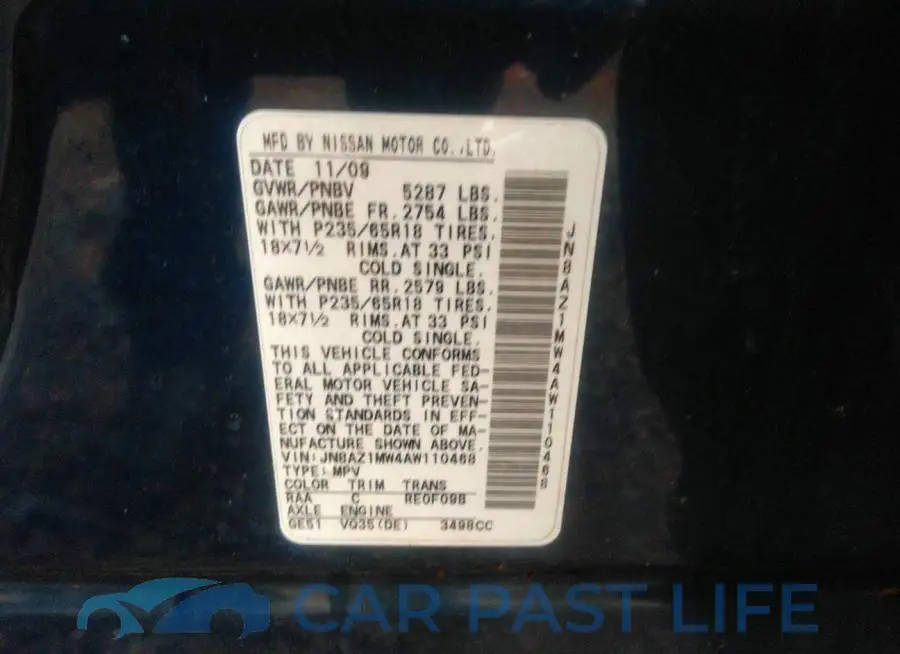 JN8AZ1MW4AW110468# 9