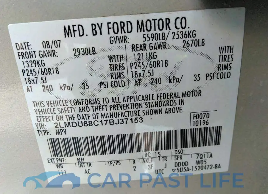 2LMDU88C17BJ37153# 9