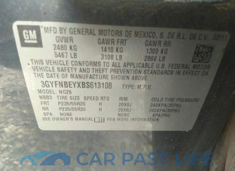 3GYFNBEYXBS613108# 9