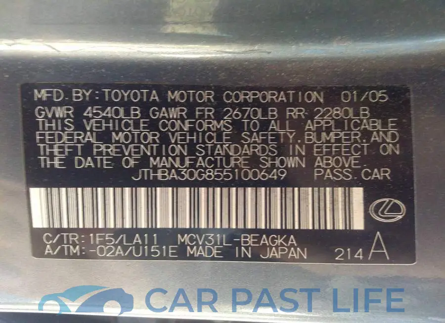 JTHBA30G855100649# 9