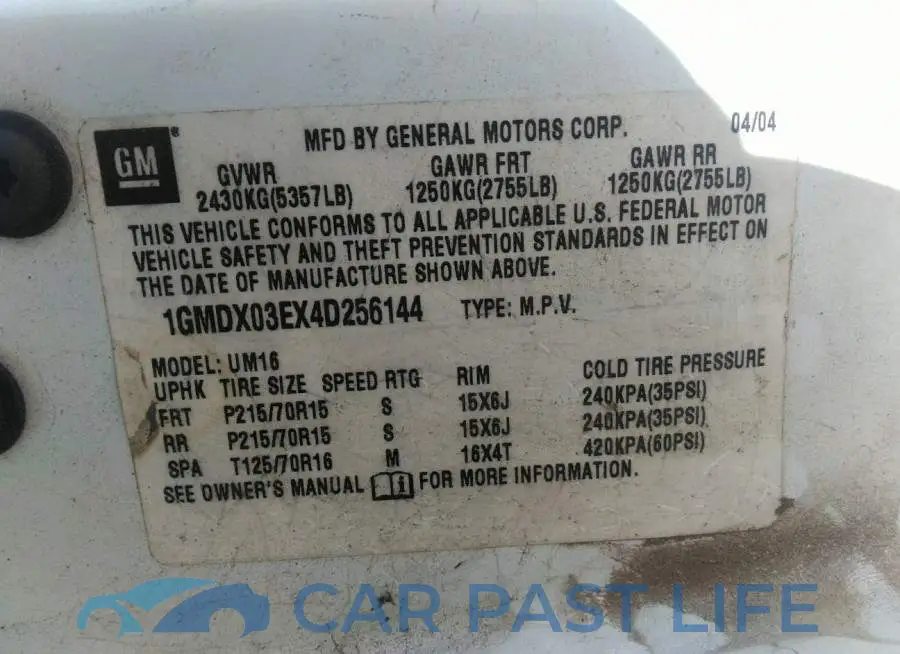 1GMDX03EX4D256144# 9