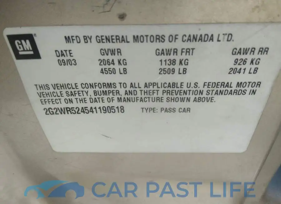 2G2WR524541190518# 9