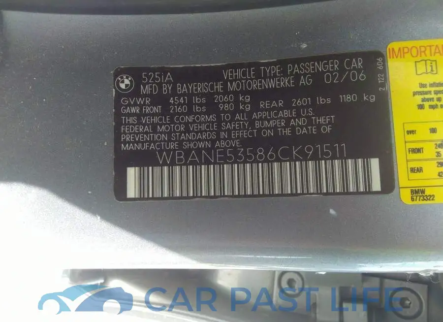 WBANE53586CK91511# 9