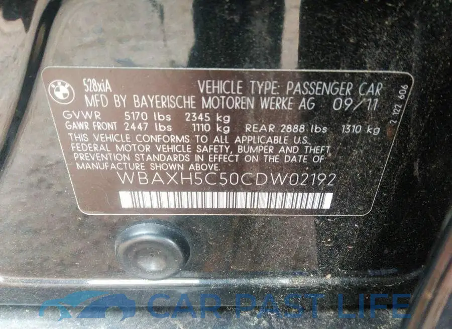 WBAXH5C50CDW02192# 9