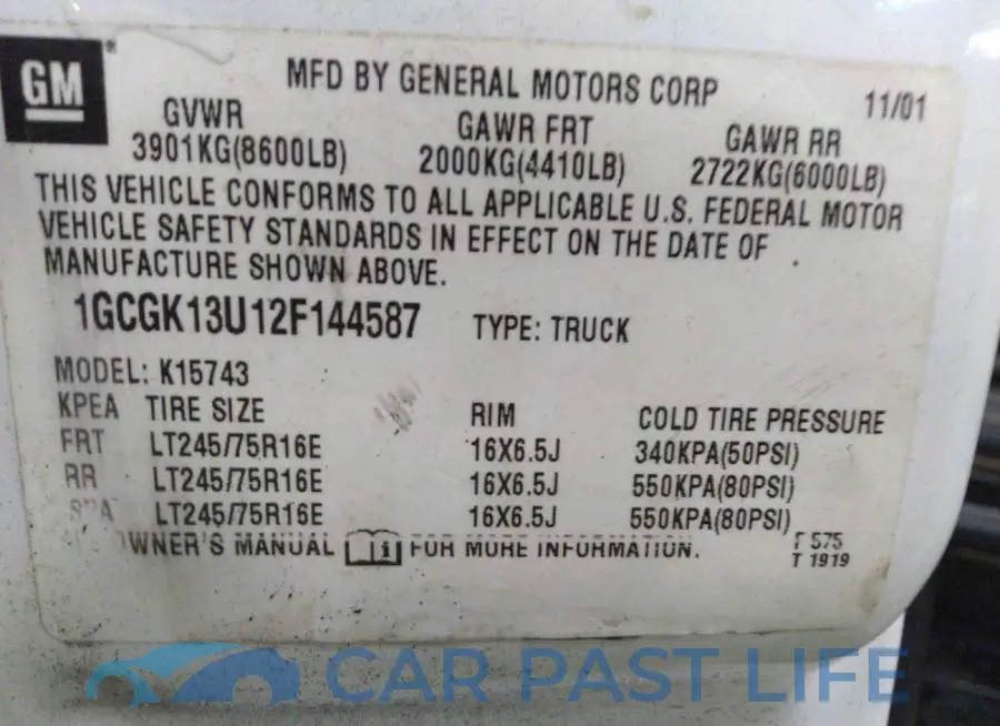 1GCGK13U12F144587# 9