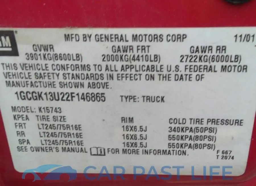 1GCGK13U22F146865# 9