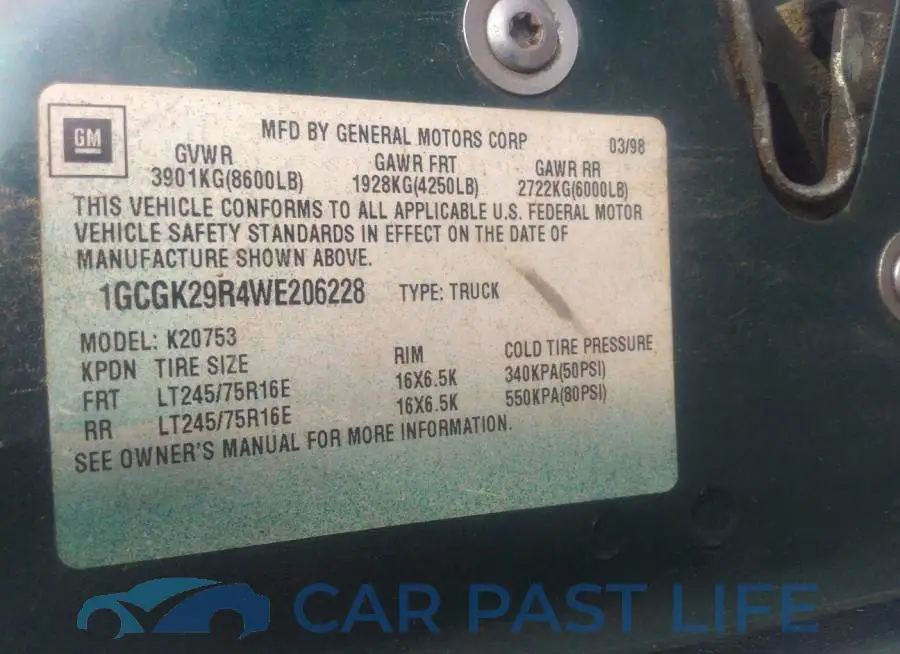 1GCGK29R4WE206228# 9