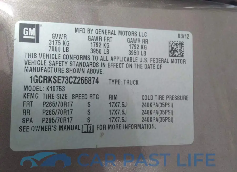1GCRKSE73CZ266874# 9