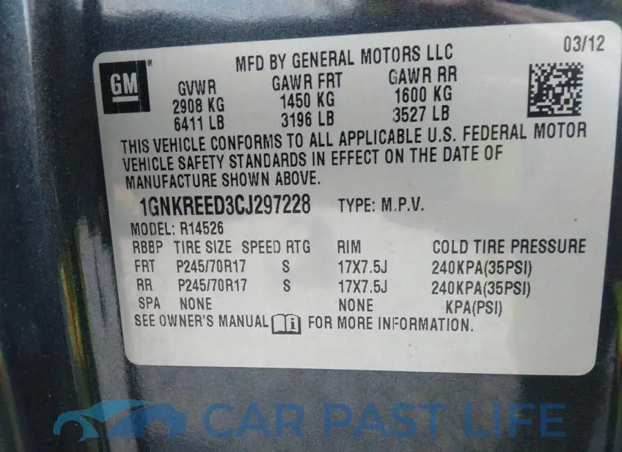 1GNKREED3CJ297228# 9