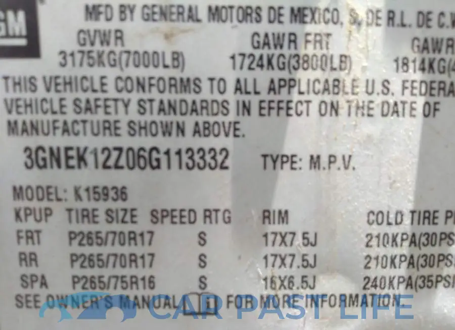 3GNEK12Z06G113332# 9