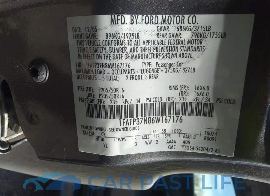 1FAFP37N86W167176# 9