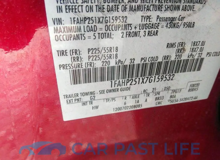 1FAHP251X7G159532# 9