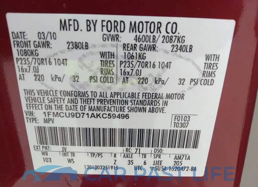 1FMCU9D71AKC59496# 9