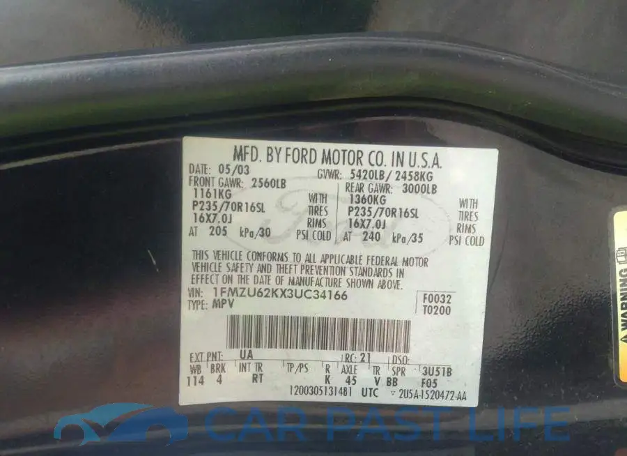 1FMZU62KX3UC34166# 9