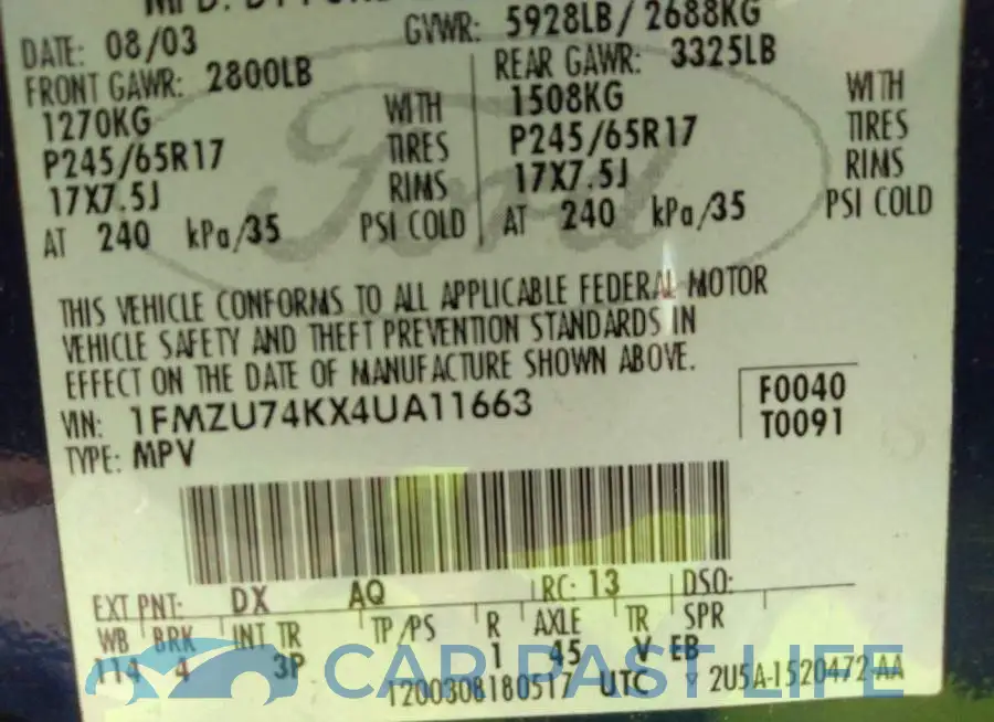 1FMZU74KX4UA11663# 9