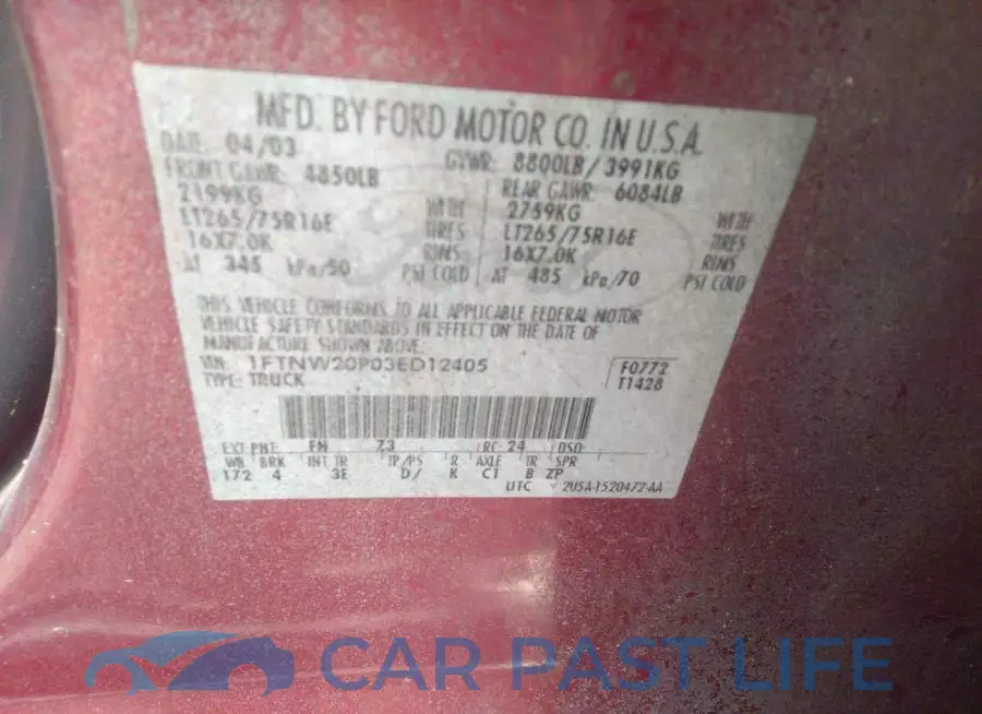 1FTNW20P03ED12405# 9