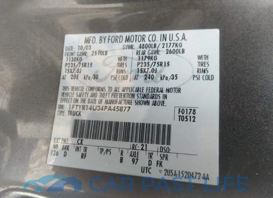 1FTYR14U34PA45877# 9