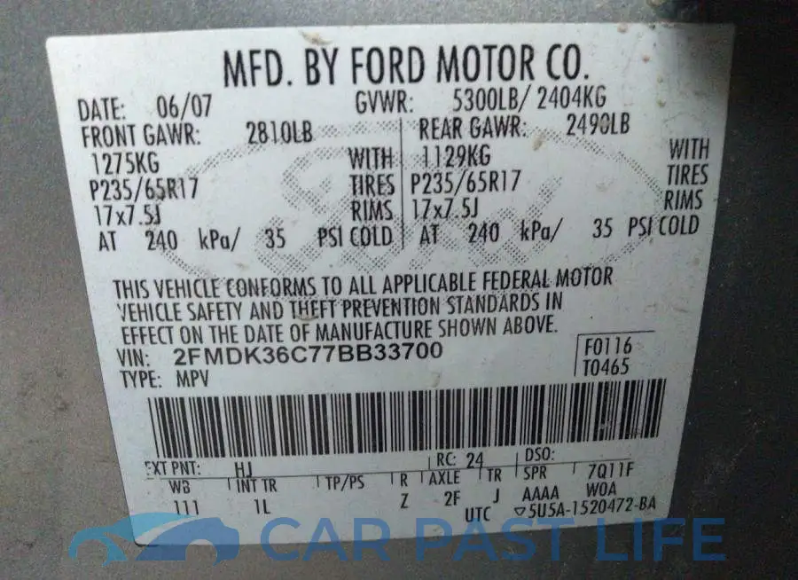 2FMDK36C77BB33700# 9