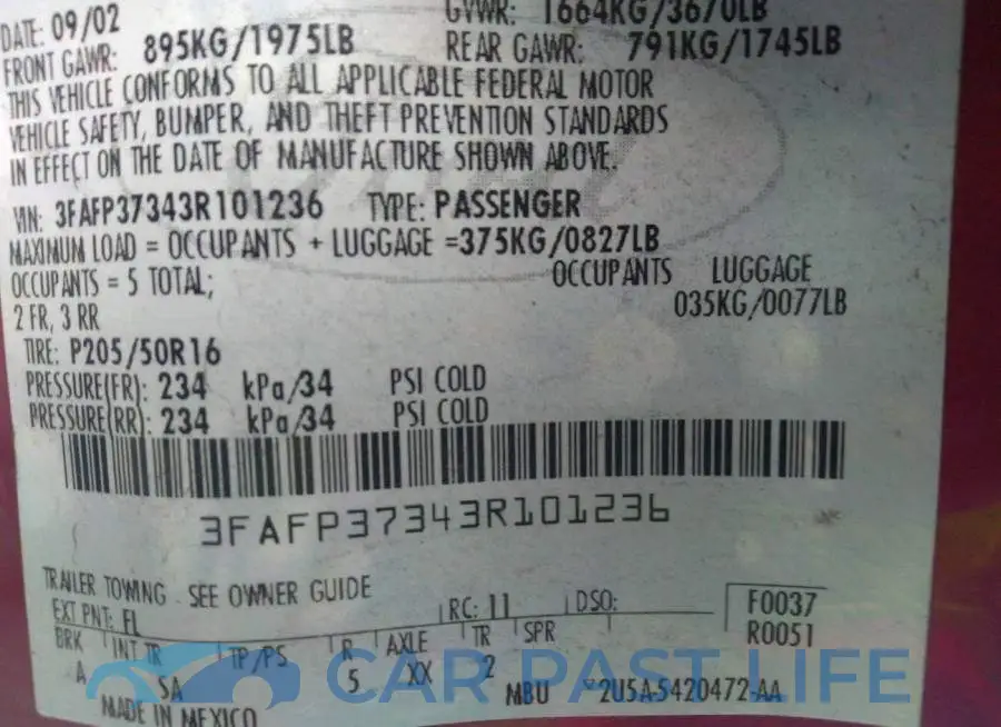 3FAFP37343R101236# 9