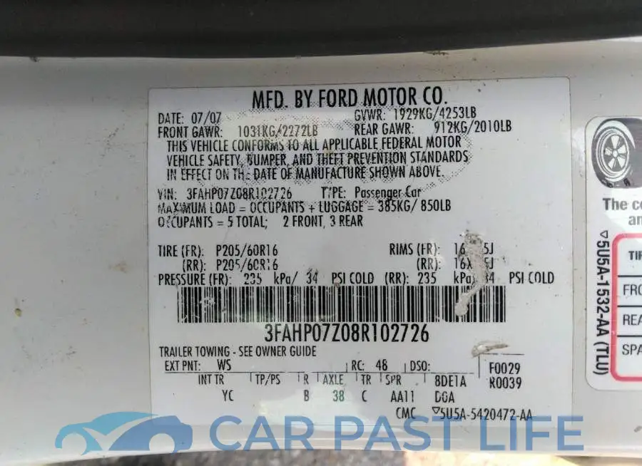 3FAHP07Z08R102726# 9