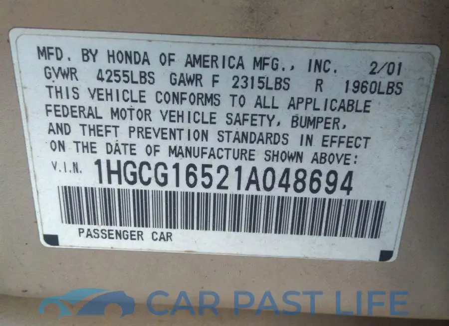 1HGCG16521A048694# 9